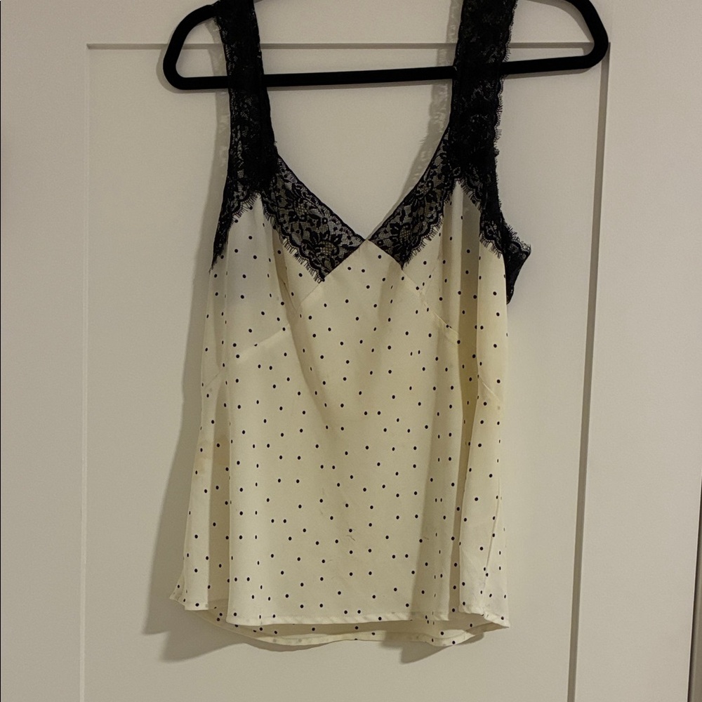 lovestitch Cream Polka Dot Camisole with Black Lace Trim